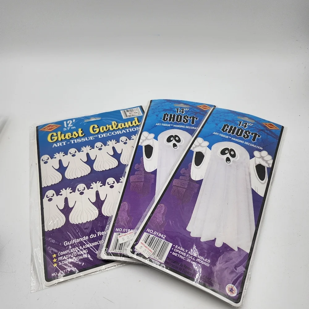 Lot of 2 VINTAGE NEW BEISTLE GHOST GARLAND tissue 12FT 1987